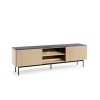 TV-LOWBOARD DIJON RTV180 180 cm (Vicenza Eiche, Antisol-Glasplatte, LED) - Eichefarben/Schwarz, Glas/Holz (180/57/39cm) - Ravio