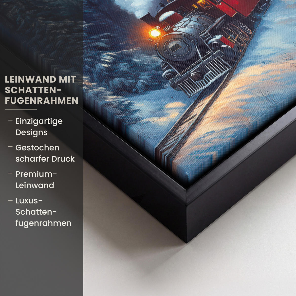LEINWAND Bilder mit Rahmen - Zug - Weihnachten - Schnee - Weihnachtszug - 20x20 - Anthrazit, Textil (20/20cm) - MuchoWow