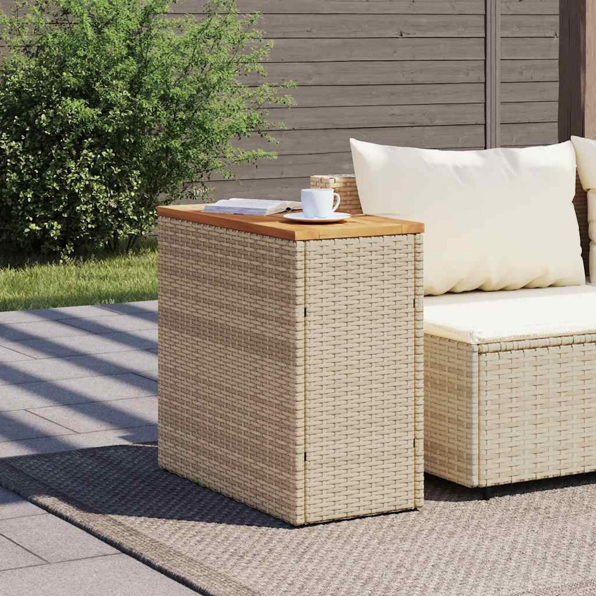 GARTEN-BEISTELLTISCH Holzplatte Beige 58/27,5/55 Cm Poly Rattan - Beige, Kunststoff (58/27.5/55cm) - vidaXL