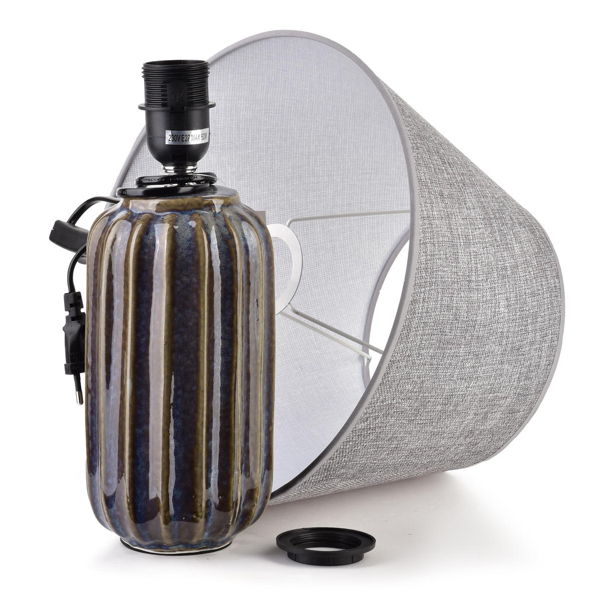 STOLNÍ LAMPA, keramika, šedá - šedá, keramika (10/10/42cm) - Mondex