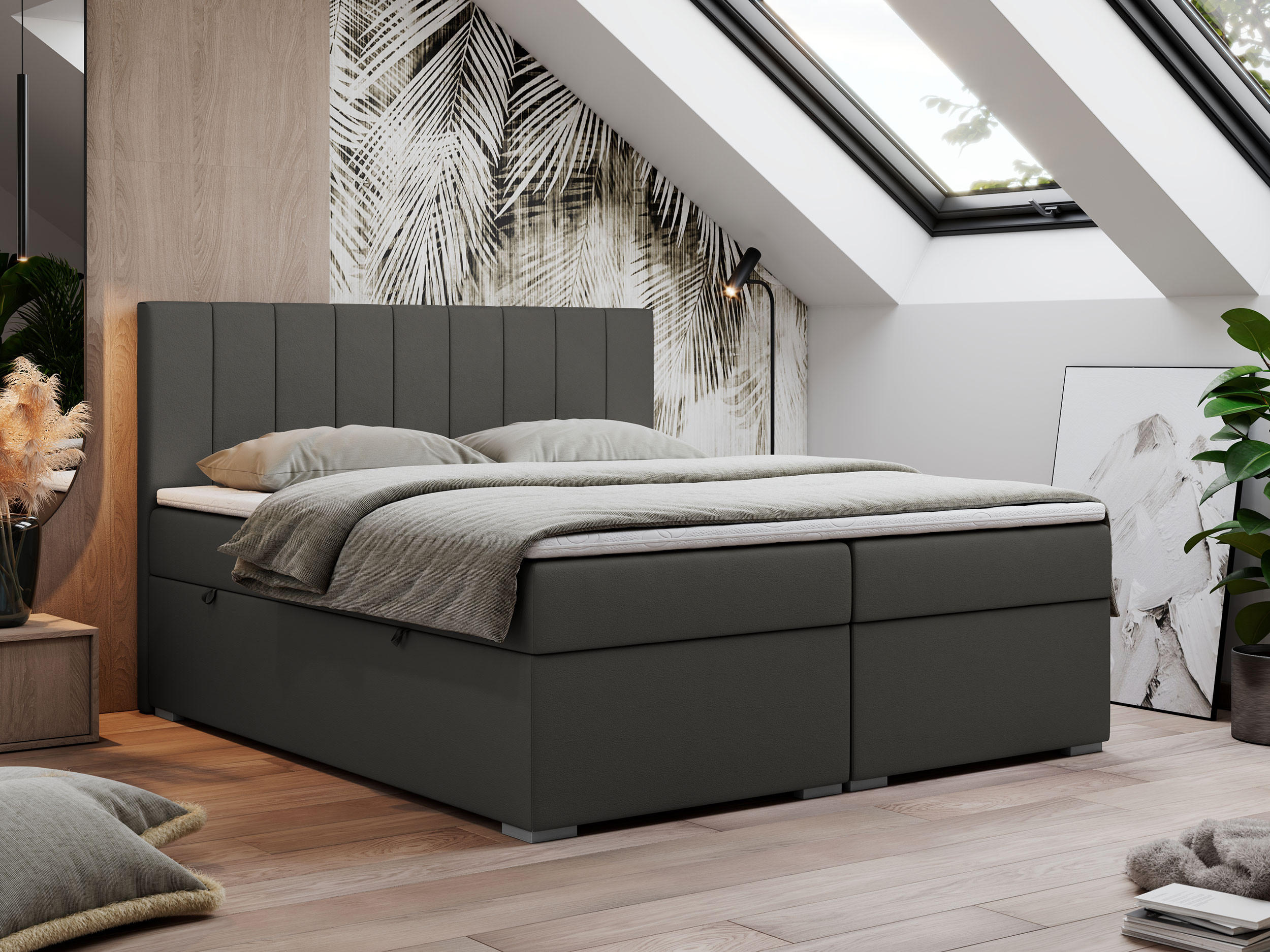 BOXBETT LOPE 140/200 - Dunkelgrau Kunstleder - H3 - Dunkelgrau, Holz/Textil (140/200cm)