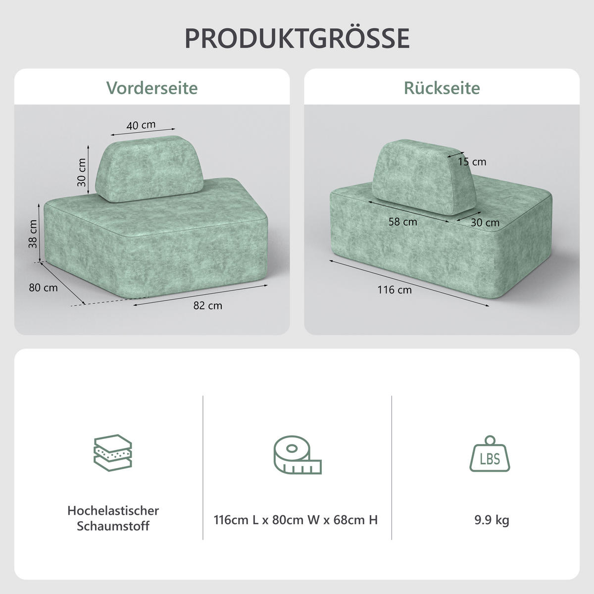 SOFA modulares Sofa trapezförmig Grün - Hellgrün, Textil (116/68/80cm) - Vercart