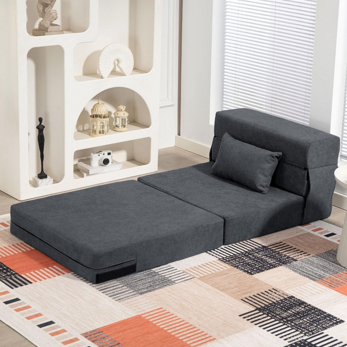 SCHLAFSESSEL 3-in-1 klappbar als Bodensofa, Chaiselongue, Bett 80/80/64 cm Dunkelgrau - Dunkelgrau, Textil (80/64/80cm) - Redom
