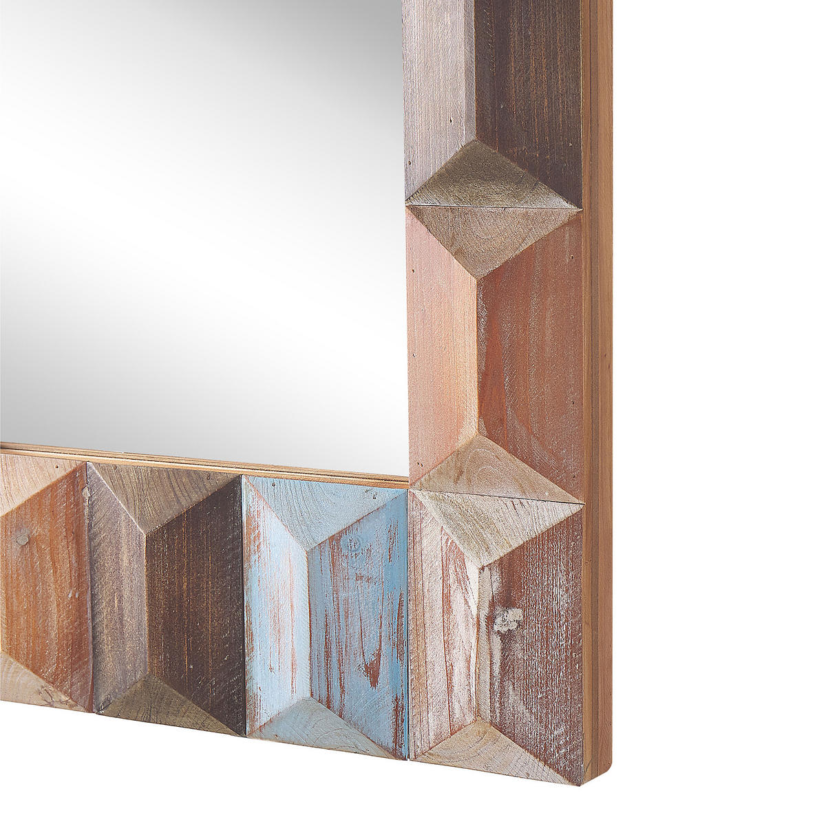 WANDSPIEGEL Holz bunt rechteckig 63/90 cm Hizote - Blau/Hellbraun, Holz (63/90/7cm) - Beliani