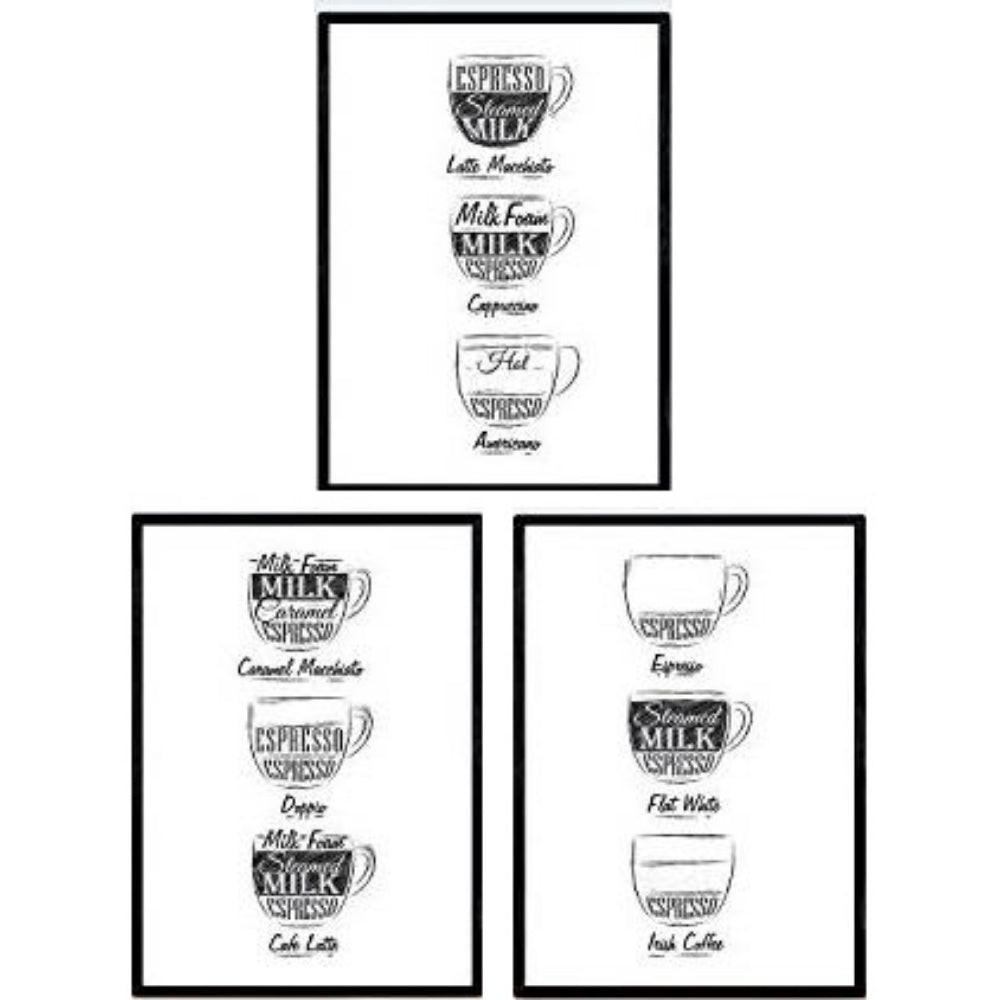 POSTER Set Mit 3 Kaffee Blätter Weißer Hintergrund A4 Rahmenlos - Klar, Papier (29.7/5/21cm) - Nacnic