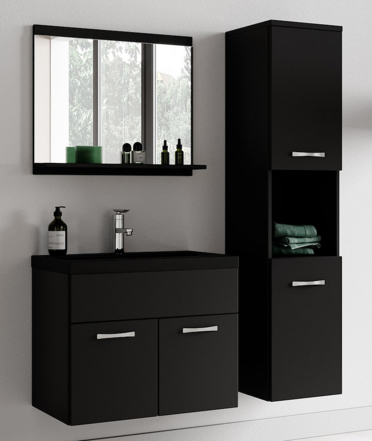 BADMÖBEL-SET Montreal 4 Teile Schwarz Matt - Schwarze Waschbecken - 60 x 35 x 51 cm - Schwarz, Holz (60/51/35cm) - Badplaats