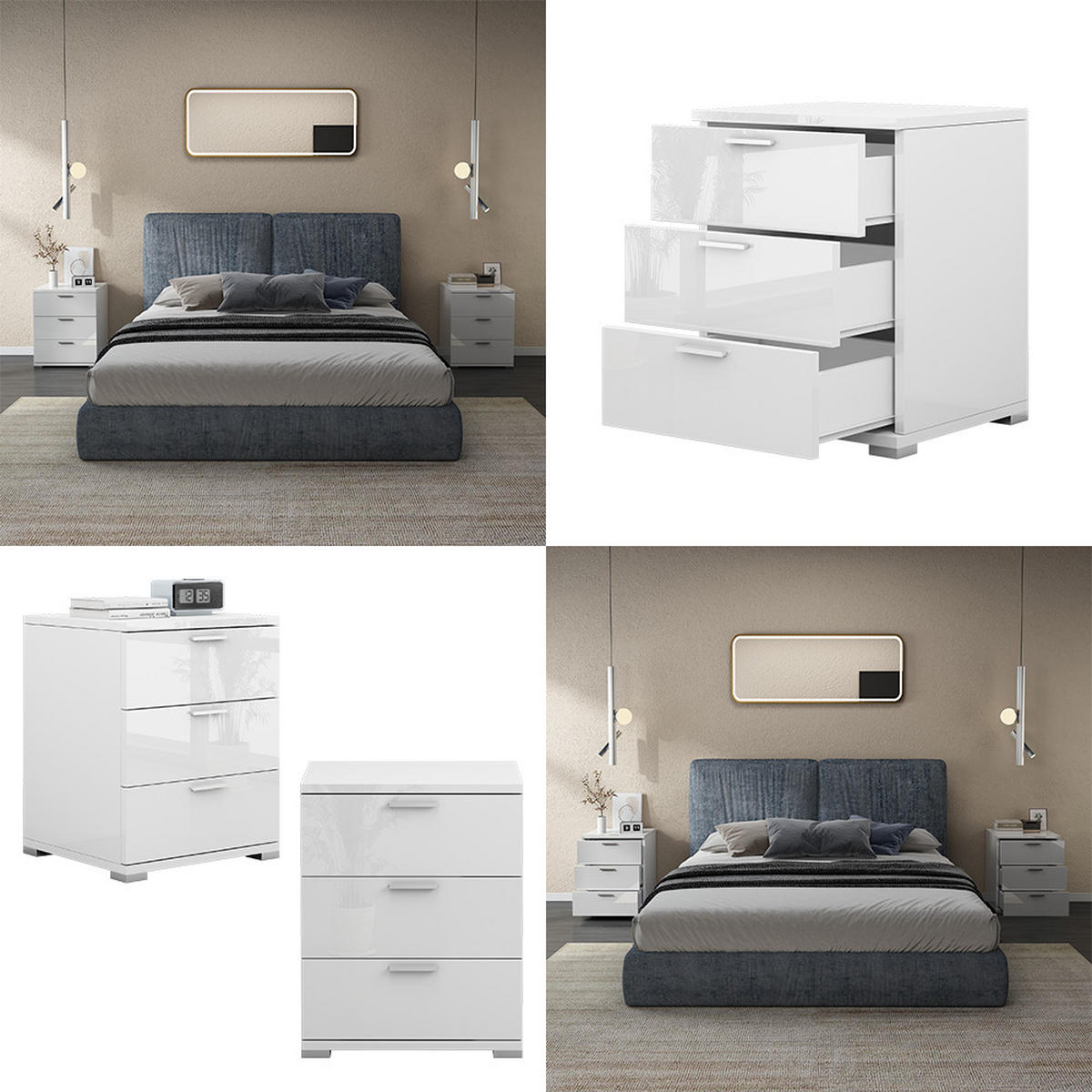 NACHTTISCH Marseille Weiß Hochglanz 46.2 x 60 cm - Weiß Hochglanz, Holzwerkstoff (46.2/60/42cm) - Vicco