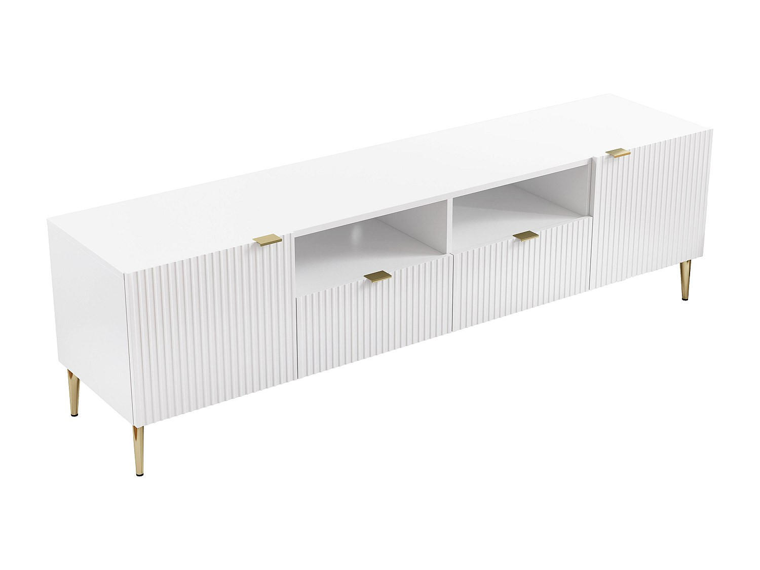 TV-MÖBEL mit 2 Türen, 2 Schubladen & 2 Ablagefächer - MDF & Stahl - Weiß & Goldfarben - YESINIA - Weiß, Holz (190/55/45cm) - Vente-Unique