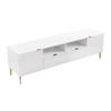 TV-MÖBEL mit 2 Türen, 2 Schubladen & 2 Ablagefächer - MDF & Stahl - Weiß & Goldfarben - YESINIA - Weiß, Holz (190/55/45cm) - Vente-Unique