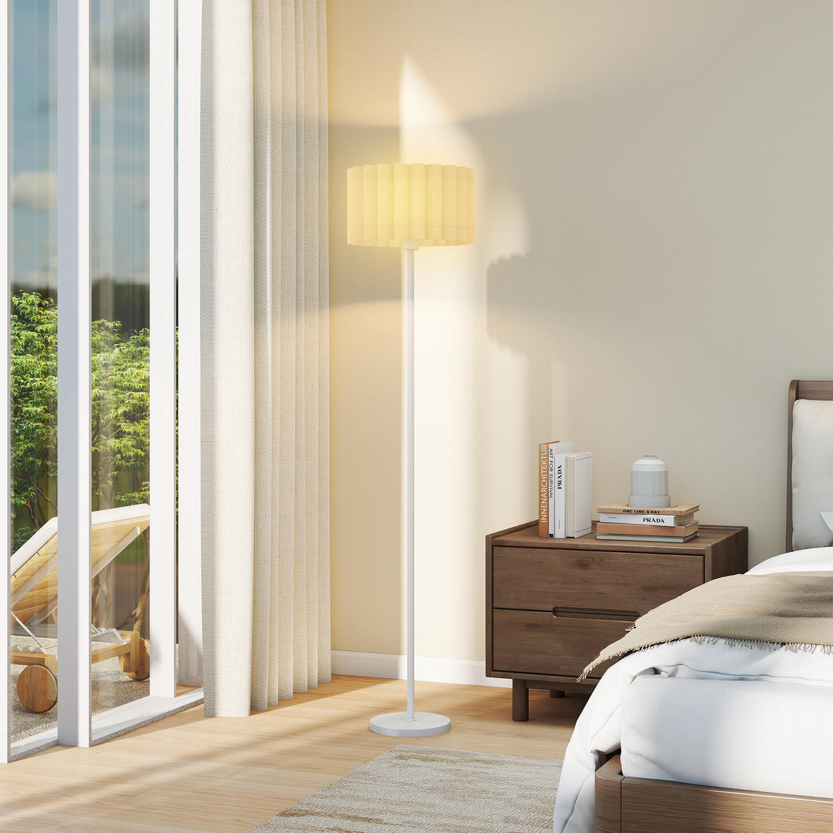 STEHLAMPE, Stehleuchte mit E27 Fassung, mit Wellenschirm für Wohnzimmer, Weiß - Weiß, Kunststoff (35/35/153cm) - HOMCOM