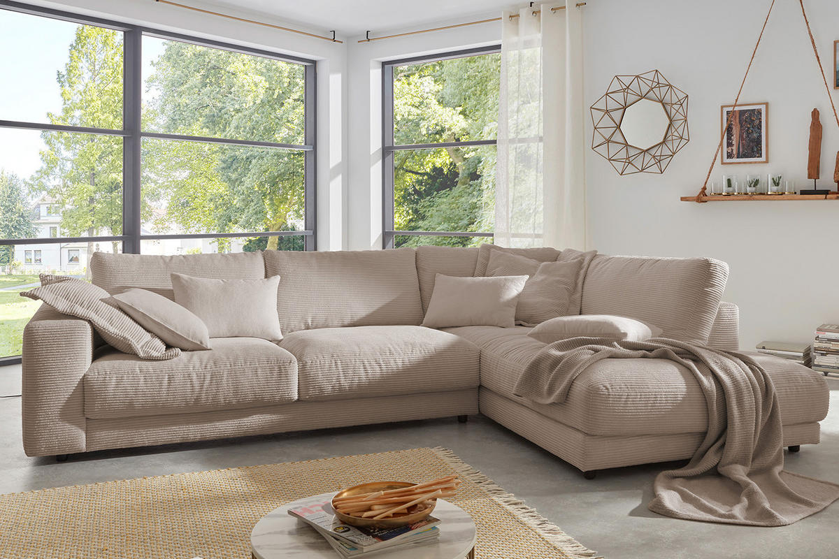ECKSOFA MADELINE Taupe Cord - Taupe/Schwarz, Kunststoff/Textil (325/224cm) - KAWOLA