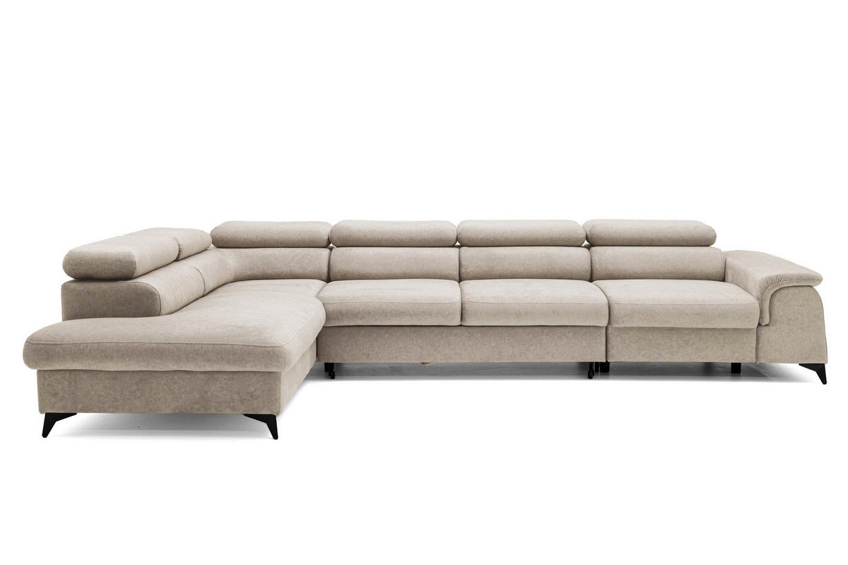 ECKSOFA Plaza Maxi Beige mit Schlaffunktion und Bettkasten 6x verstellbare Kopfstützen - Beige, Textil (350/203cm) - Muffo