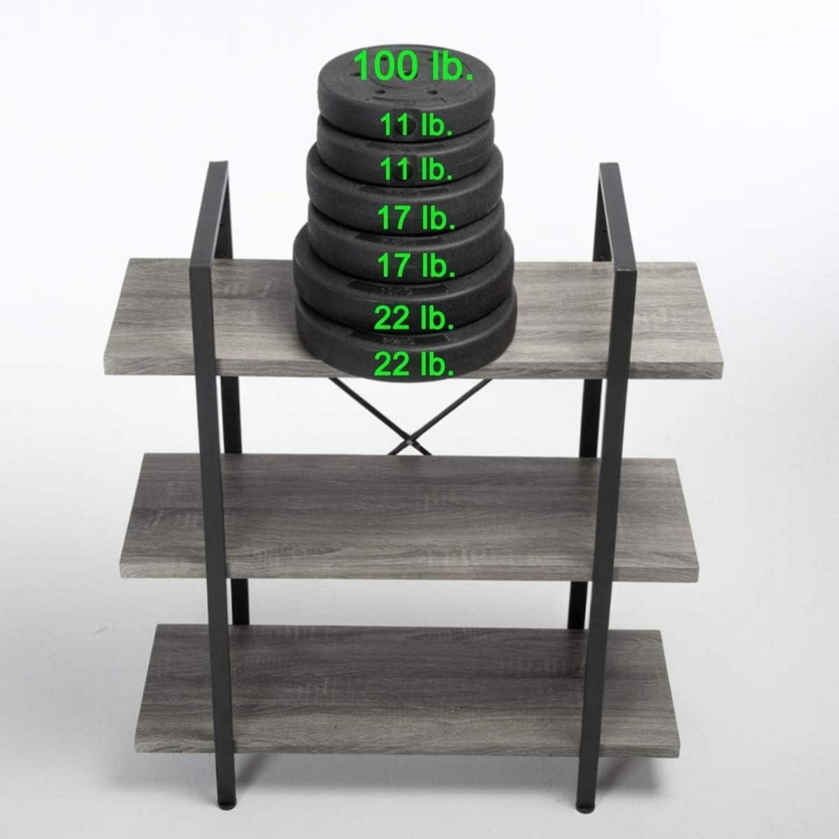 BÜCHERREGAL mit 3 Etagen Grau Metall Holzoptik - Grau, Holzwerkstoff (32.3/101.6/89.9cm)