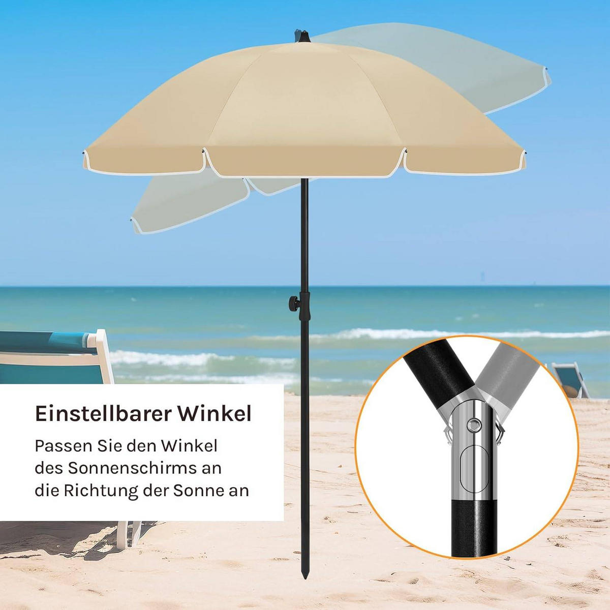 SONNENSCHIRM, Balkonschirm Strandschirm UV-beständig wasserdicht - Taupe, Metall (155/155cm) - Woltu