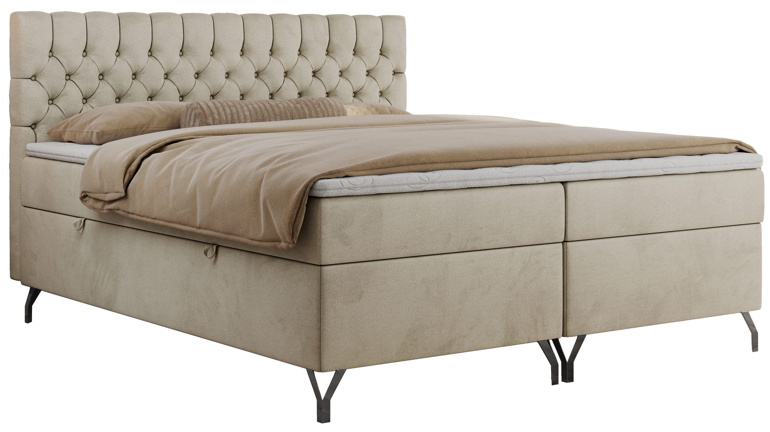BOXBETT GRIMALDI 140/200 Beige Velvet - H3 - Beige, Holz/Textil (140/200cm) - MKS