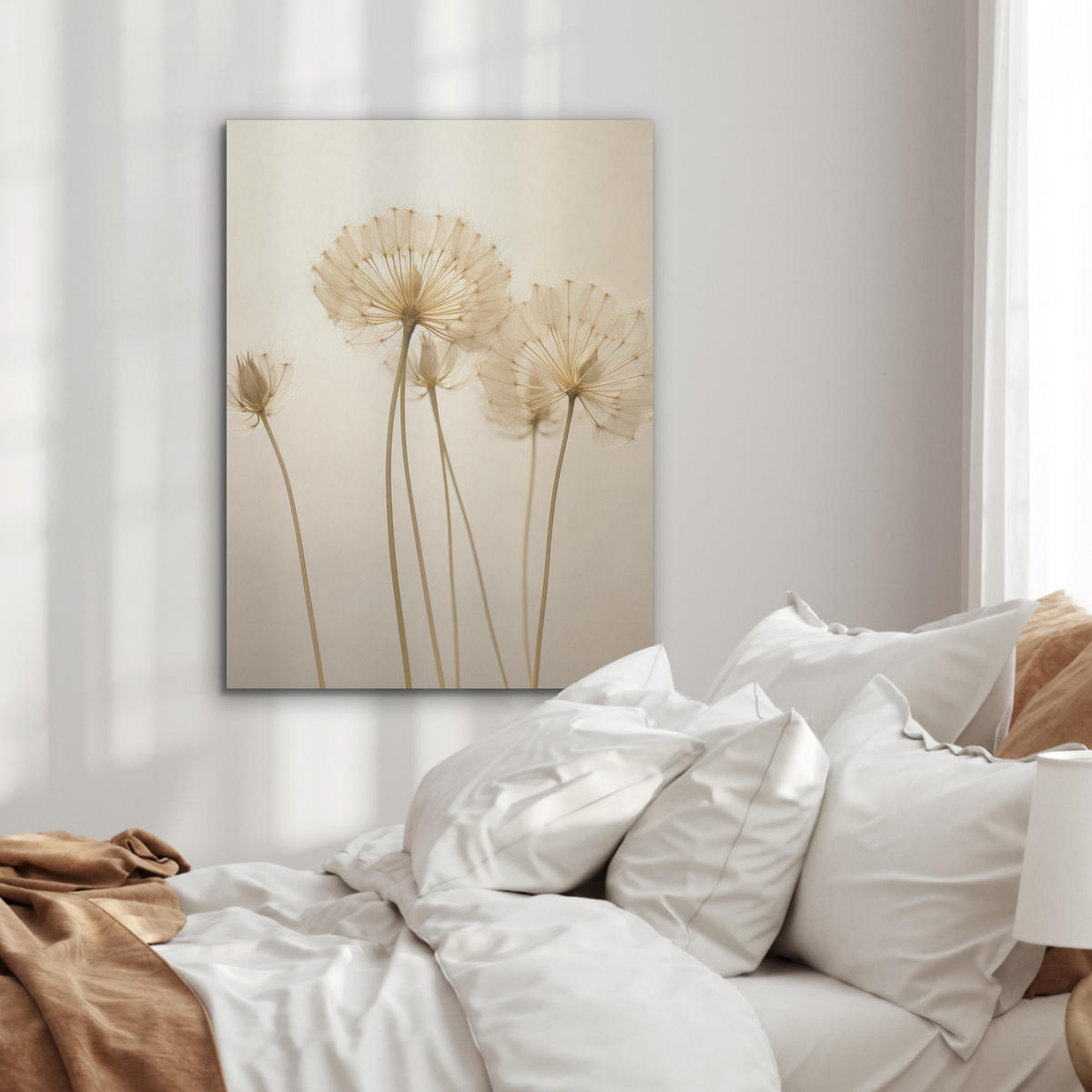 AKUSTIKPANEEL Sonnenlicht - Löwenzahn - Botanisch - Blumen 60x80 cm - Creme, Textil (60/0.9/80cm) - MuchoWow
