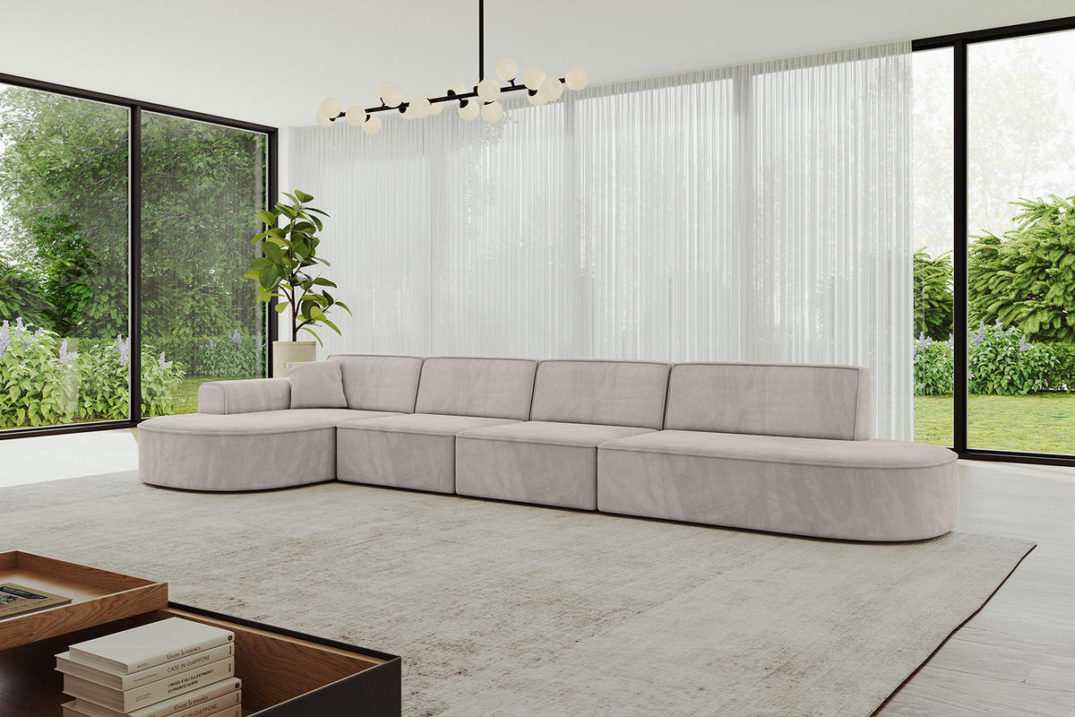 ECKSOFA Ottomane Links MARI-L3 - 413x171x79 cm Hellbraun Velours - Hellbraun/Schwarz, Holzwerkstoff/Kunststoff (413/171cm) - ALTDECOR