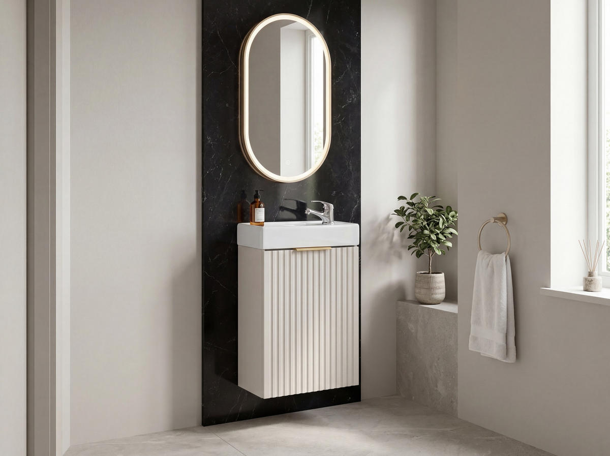 WASCHBECKENUNTERSCHRANK Niva hängend mit Rillenfronten in Matt Kaschmir, 40/57/22 cm - Kaschmir/Beige, Holzwerkstoff/Kunststoff (40/57/22cm) - WFL GROUP