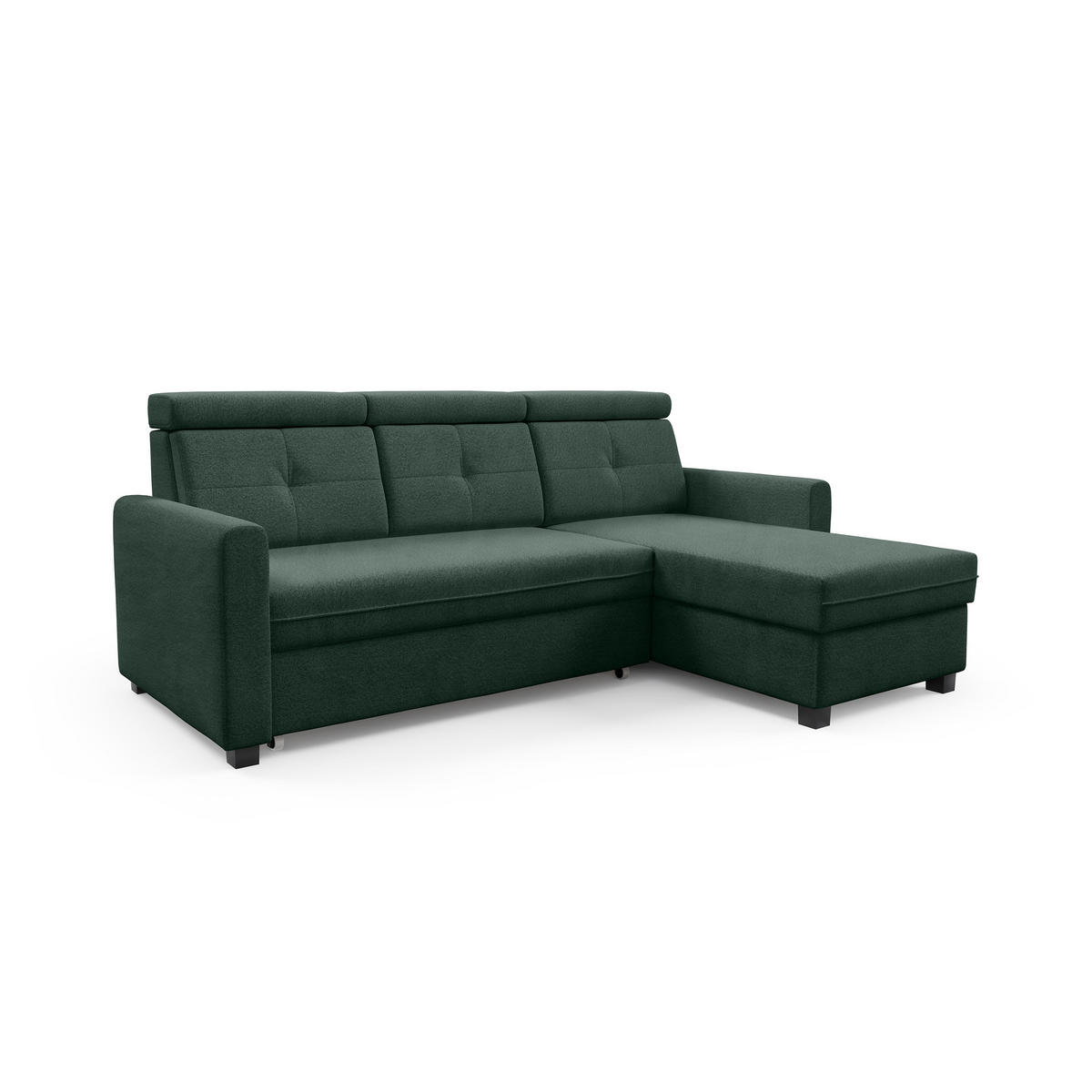 ECKSCHLAFSOFA Milano, Dunkelgrün, rechts - Dunkelgrün/Schwarz, Textil (217/166cm) - Beautysofa