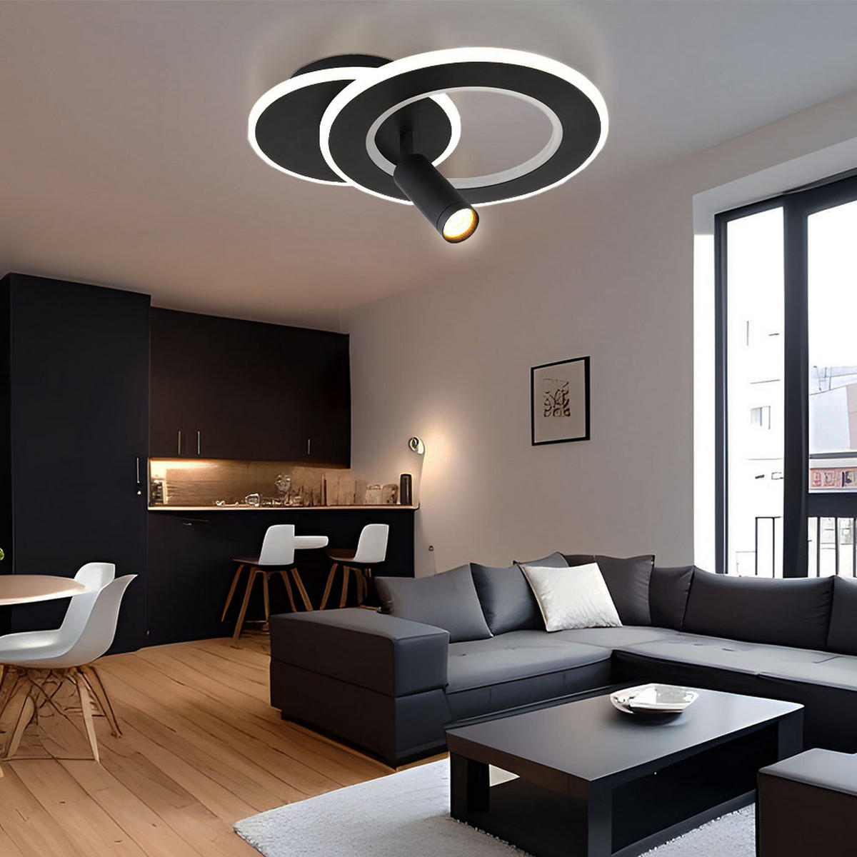 LED DECKENLEUCHTE MARIAN Schwarz Metall - Schwarz, Metall (36.5/29.2/13.5cm) - Globo Lighting
