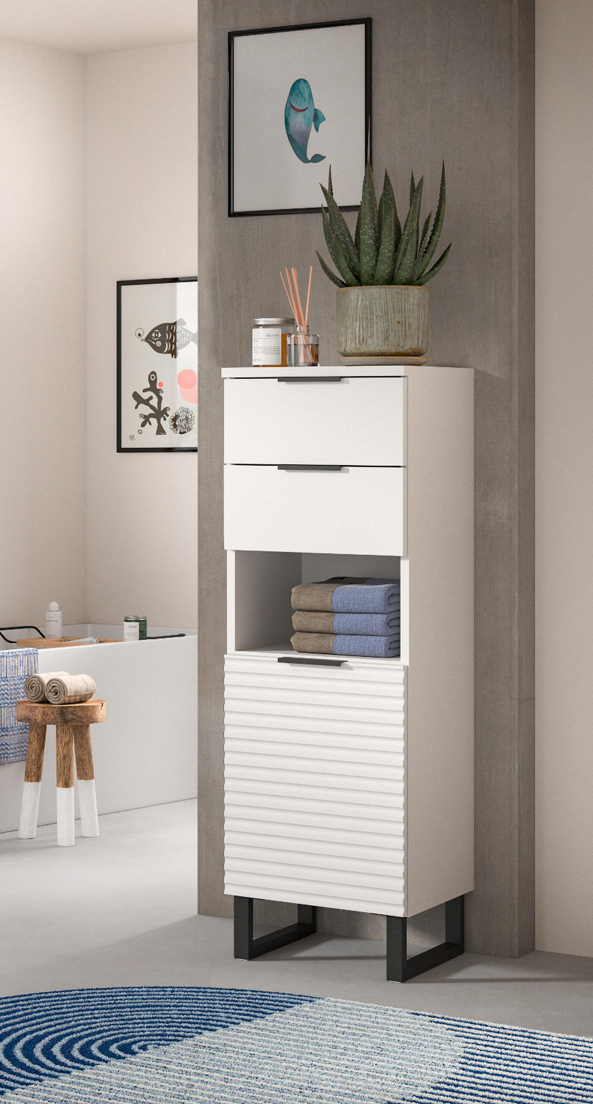 BADKOMMODE weiß 35 cm, Badschrank mit Soft-Close - Schwarz/Weiß, Holzwerkstoff/Metall (35/110/34cm) - Inn.Furn