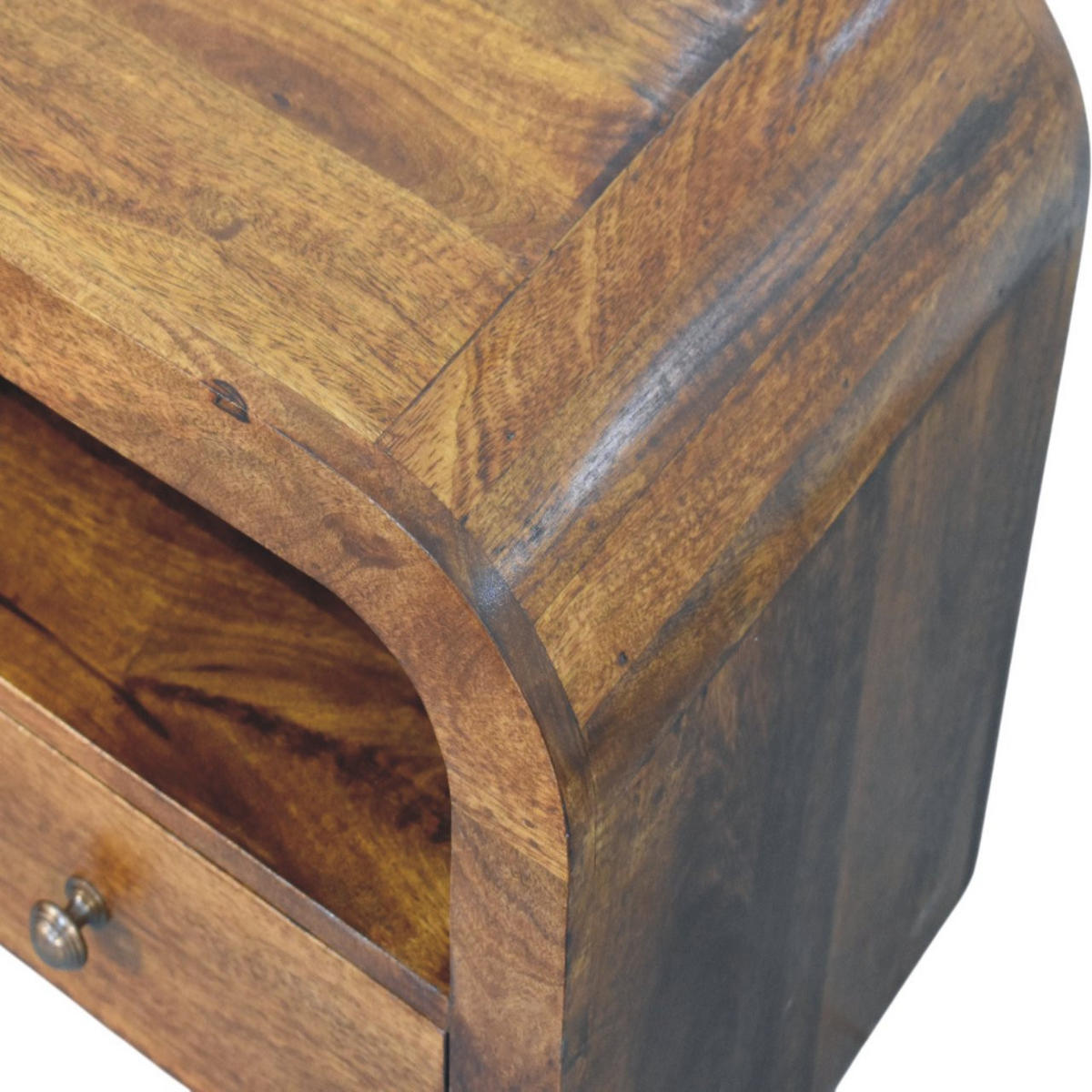 NACHTTISCH Massivholz Darcy Kastanienbraun, 1 Schublade und Offenes Regal - Dunkelbraun/Messingfarben, Mangoholz/Holz (45/45/35cm) - Artisan Furniture
