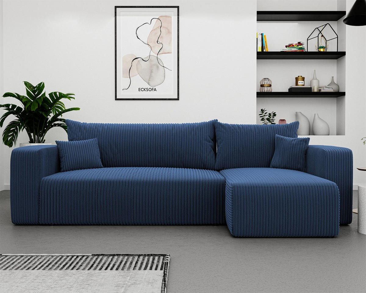 ECKSOFA Luna Mit Schlaffunktion - Blau, Holzwerkstoff/Textil (145/248cm) - Fun Möbel