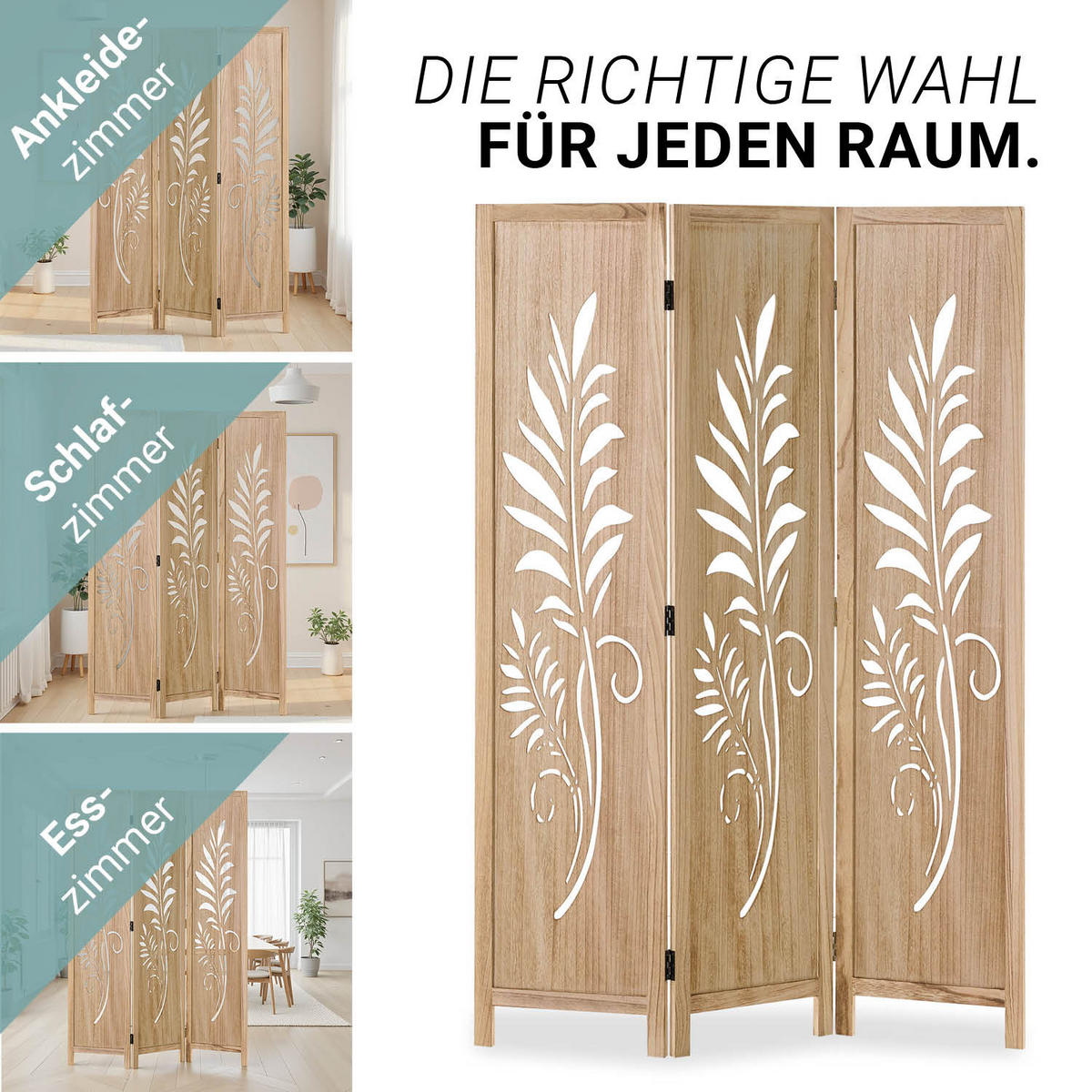 PARAVENT 120/170 cm Natur Holz faltbar - Naturfarben, Holz (120/170/2cm) - Homestyle4u