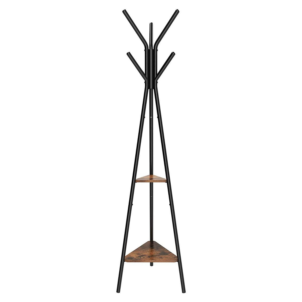 GARDEROBENSTÄNDER mit 2 Regalen - H179 cm - Schwarz, Holzwerkstoff (49.5/179/49.5cm) - Calicosy