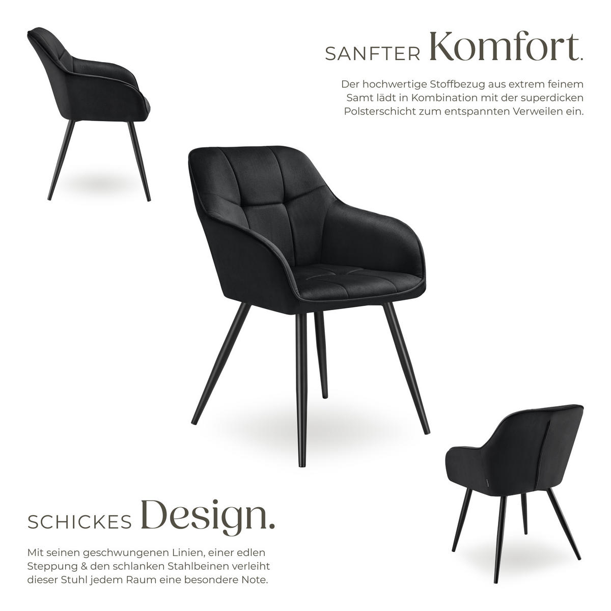 ESSZIMMERSTUHL 2er Set Marilyn 58 x 62 x 82 cm schwarz/schwarz - Schwarz, Kunststoff (58/82/62cm) - tectake