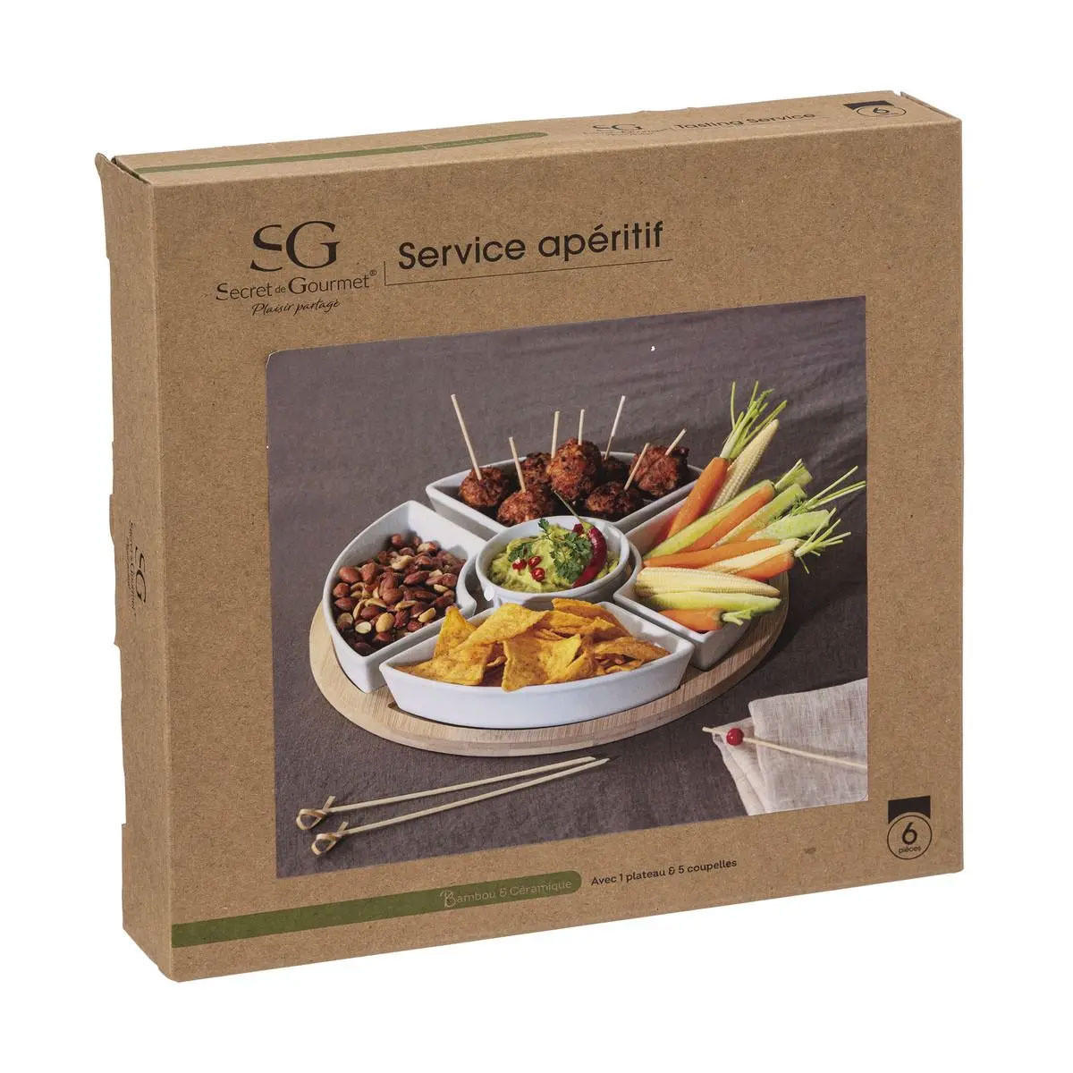 SNACK-SERVIERSET: Bambus Weiß 27/27/4,7 cm - Weiß, Keramik (27/4.7/27cm) - Secret de Gourmet