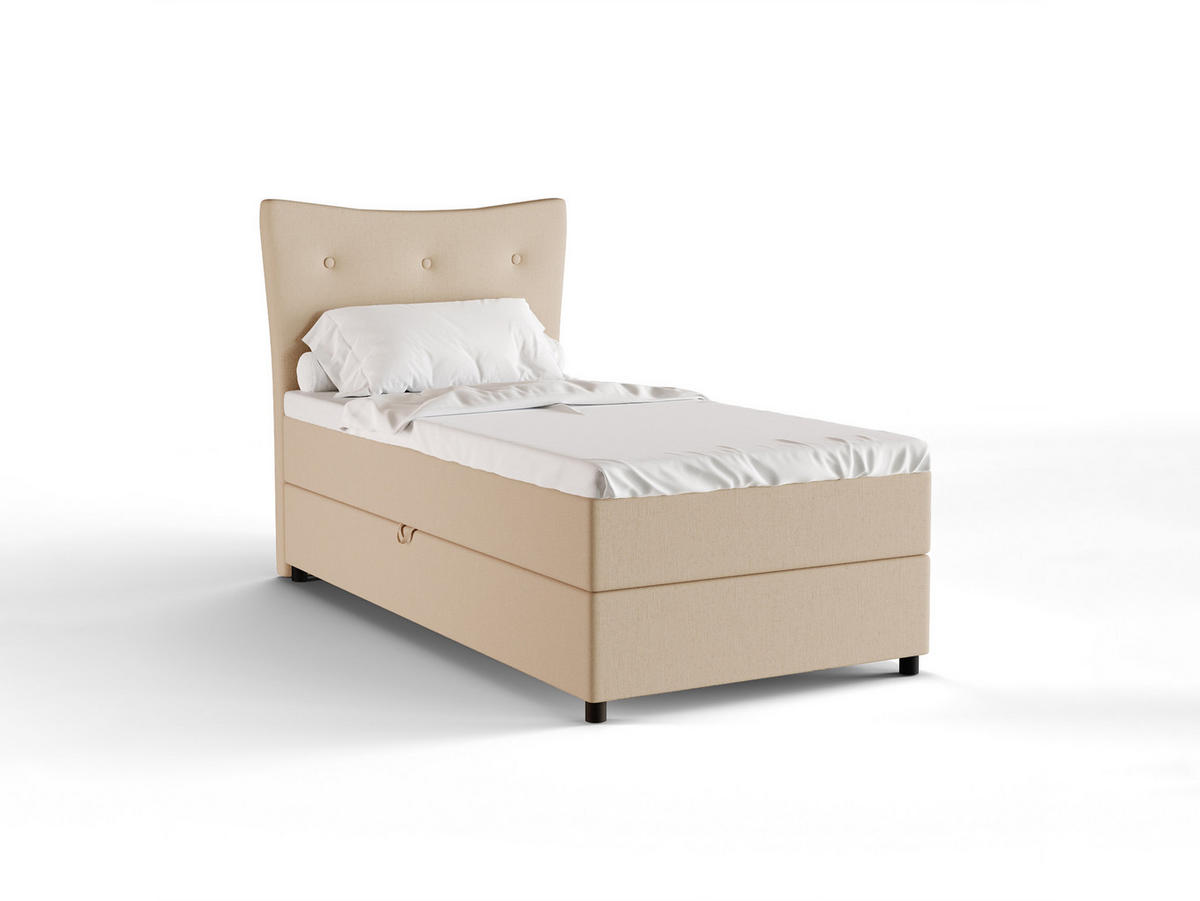BOXBETT Nevada 100x200 cm Polsterbett mit hochwertiger Bonell-Matratze und Topper - beige - Beige, Holz (100/200cm) - Panda Möbel