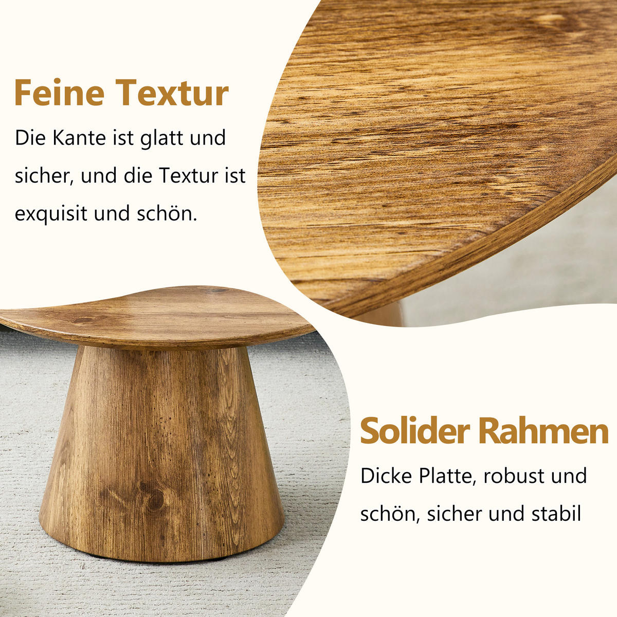 COUCHTISCH rund 60/60/35 cm Wood aus MDF in Echtholzoptik pflegeleicht - Naturfarben, Holzwerkstoff (60/60/35cm) - OKWISH