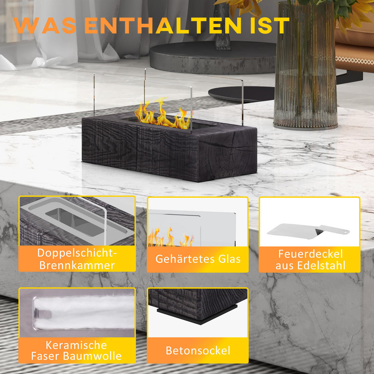 ETHANOL Kamin, Tischkamin, 1000BTU Tischfeuer, 0,15L Bio-Ethanol Kamin, Grau - Grau, Metall (16/18/33cm) - HOMCOM