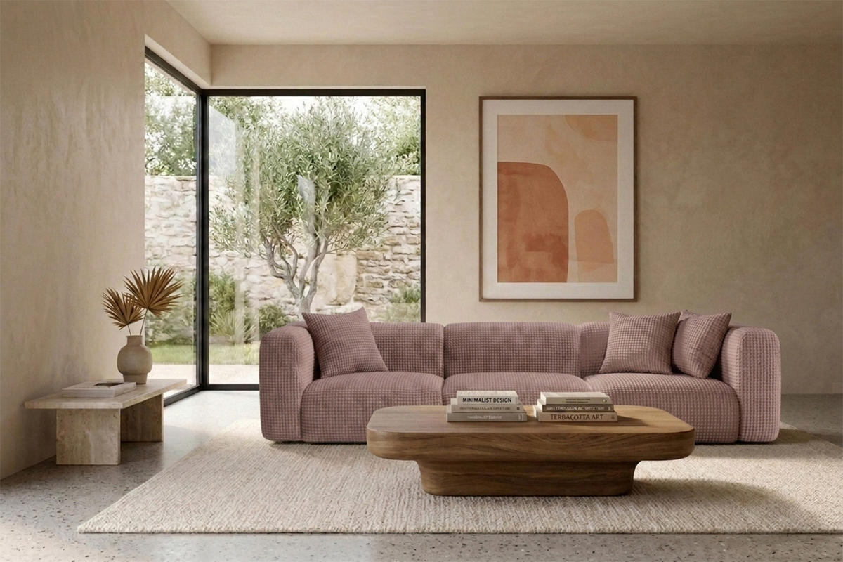 SOFA 3-Sitzer, Chenille-Stoff Cremona, Taupe, GRETA - Taupe, Holz (319/70/89cm) - Kaiser Möbel