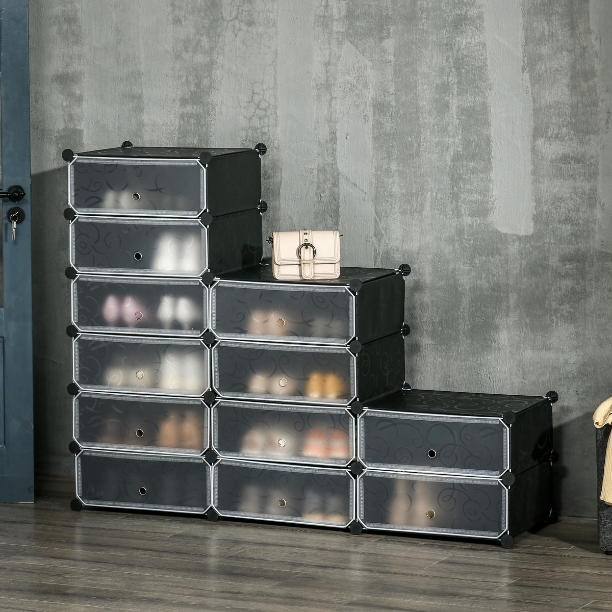 DIY-SCHUHSCHRANK Kunststoff Stahl Schwarz - Schwarz, Kunststoff (37/108/94cm) - HOMCOM