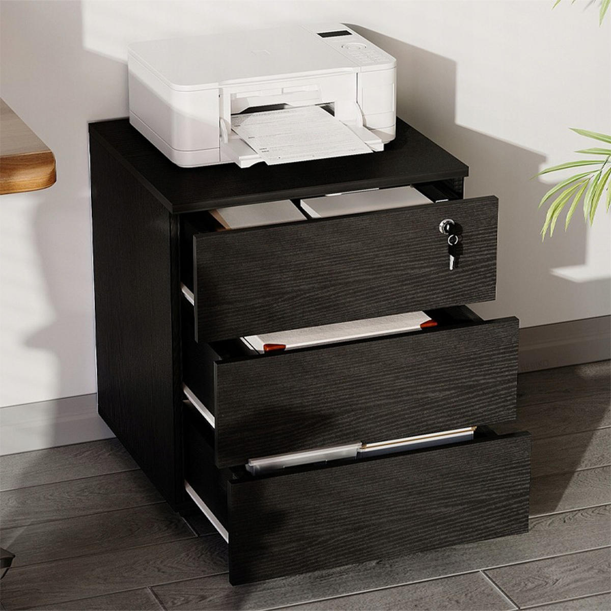 BÜROCONTAINER, schwarz 45/40/58 cm - Schwarz, Holzwerkstoff (45/58/40cm)