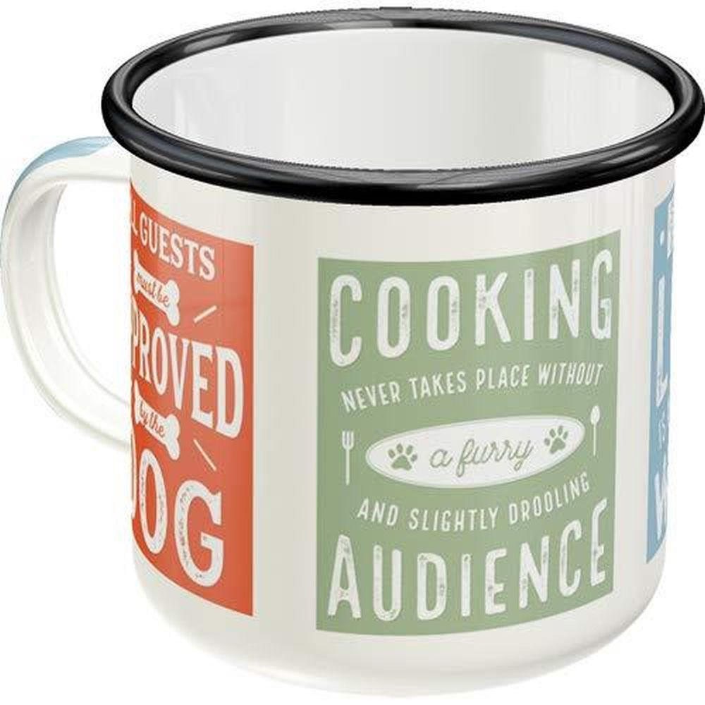 EMAILLE-BECHER 360 ml Pfotenschild Dog Rules - Hellrot/Weiß, Metall (0.36L) - Nostalgic-Art