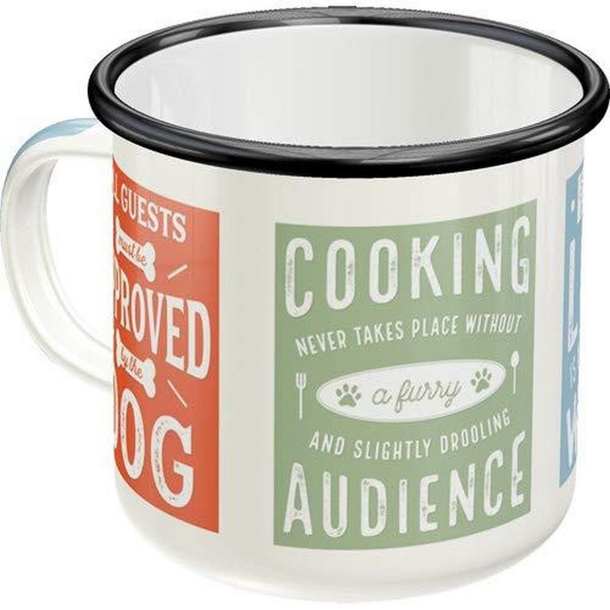 EMAILLE-BECHER 360 ml Pfotenschild Dog Rules - Hellrot/Weiß, Metall (0.36L) - Nostalgic-Art