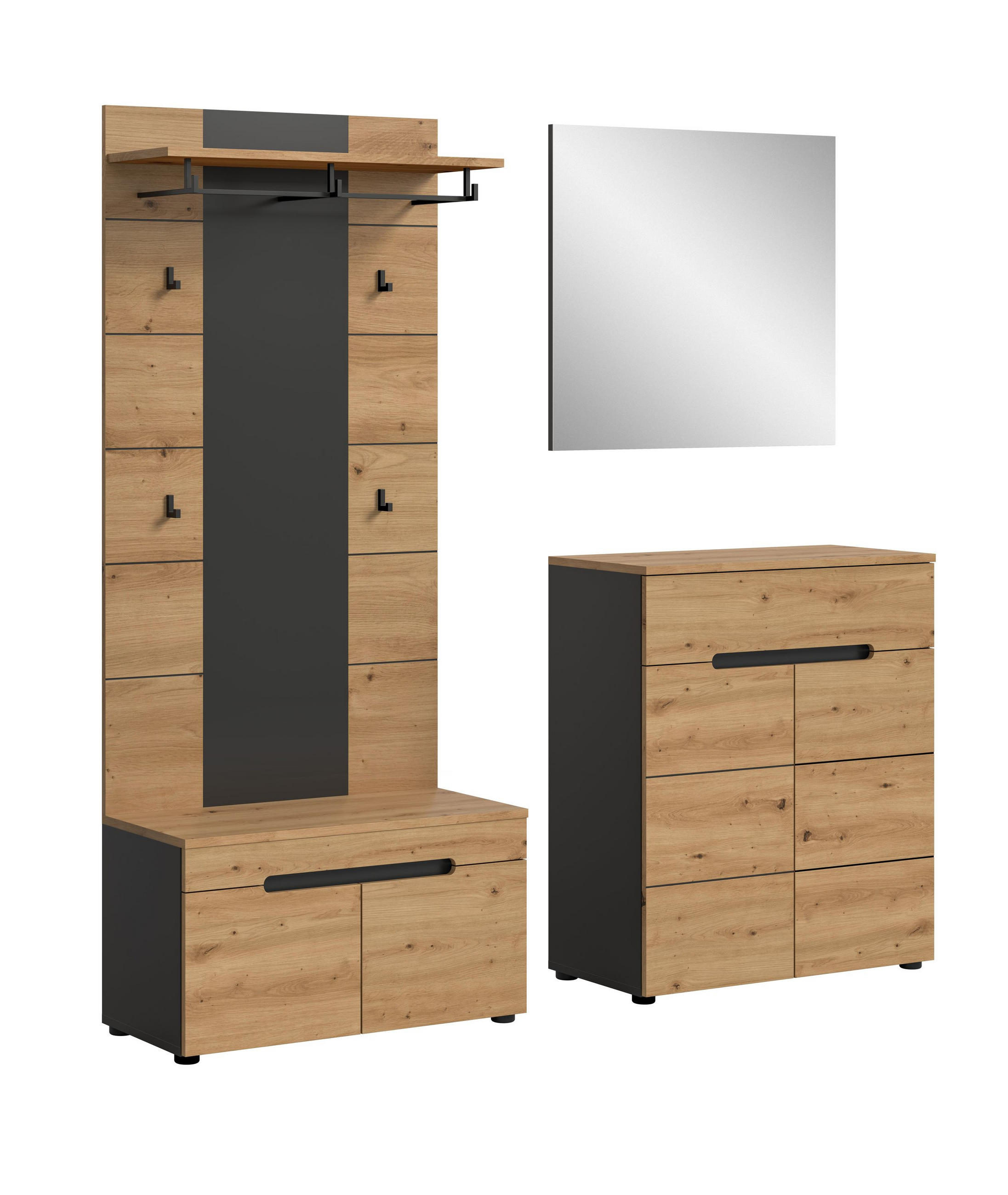 GARDEROBEN-SET CANU 4-tlg. (B/H/T: ca. 175/190/37 cm) in Basalt grau/Artisan Nachbildung - Grau, Holzwerkstoff (175/190/37cm)