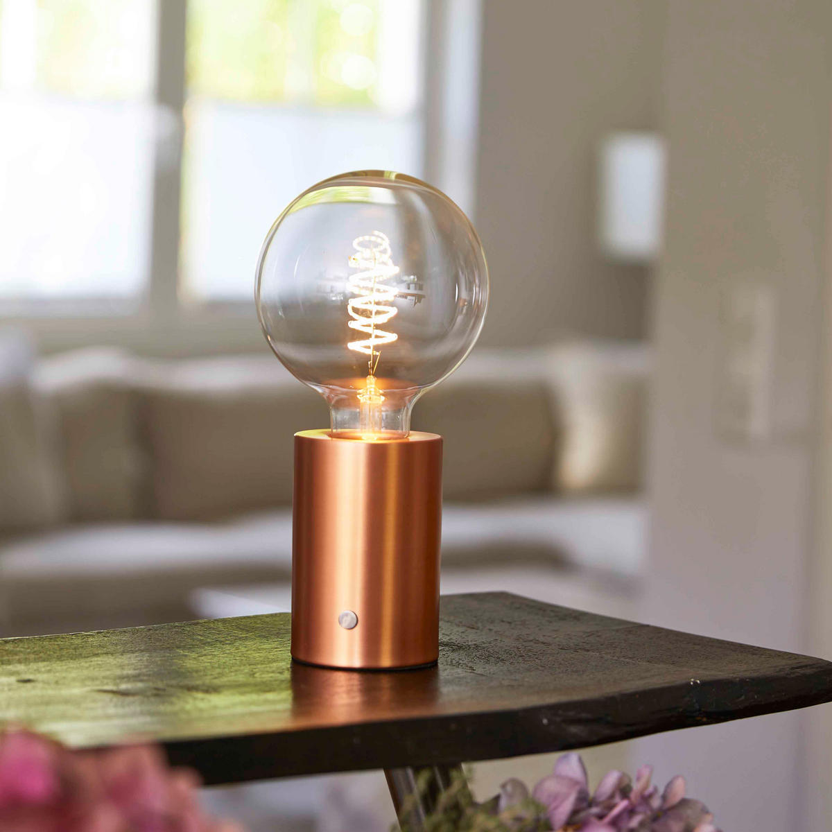 LED-AKKU-TISCHLAMPE - Eddison Optik mit Touch-Dimmer und warmweißem Licht in Roségold - Roségold, Metall (12.5/12.5/26cm) - Northpoint