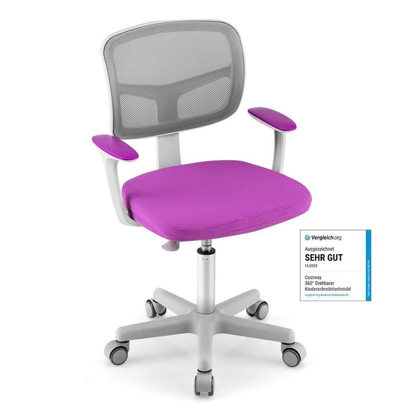 KINDER‑BÜROSTUHL 360°drehbar lila - Lila, Kunststoff (54/80/54cm) - COSTWAY