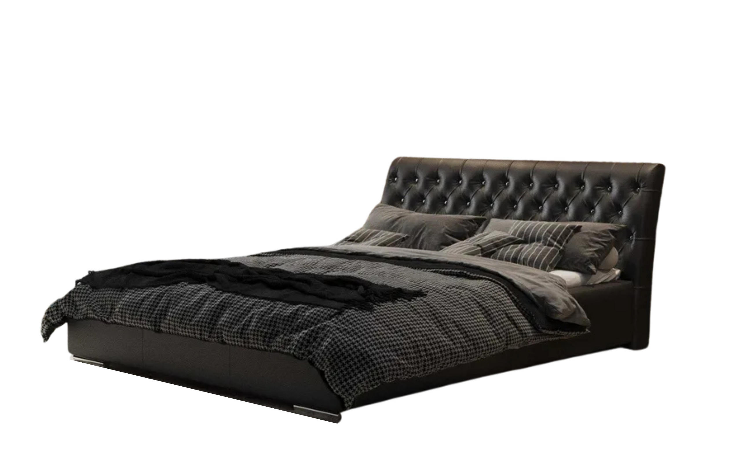 POLSTERBETT PORTO mit Kopfteil, 200 x 200 cm, Doppelbett mit Bettkasten und Lattenrost aus Metall, Kunstleder: Schwarz - Schwarz, Holz/Textil (200/200cm) - Agmat-Furniture
