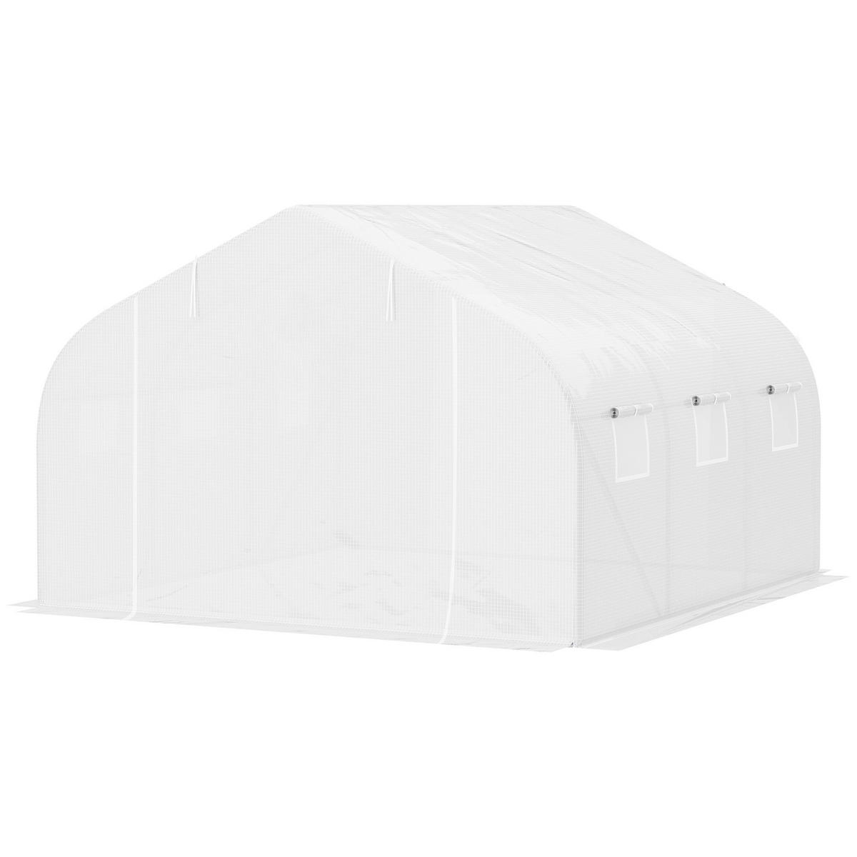 TUNNELGEWÄCHSHAUS DE-05834 mit 6 aufrollbaren Fenstern 350/300/200 cm Weiß - Weiß, Kunststoff/Metall (300/200/350cm) - ComfortXL