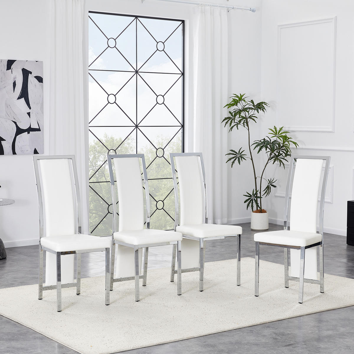 STUHL-SET DE-36611 4 Stück mit PU-Bezug und Metallrahmen Weiß - Weiß, Metall (42.7/109/44cm) - ComfortXL