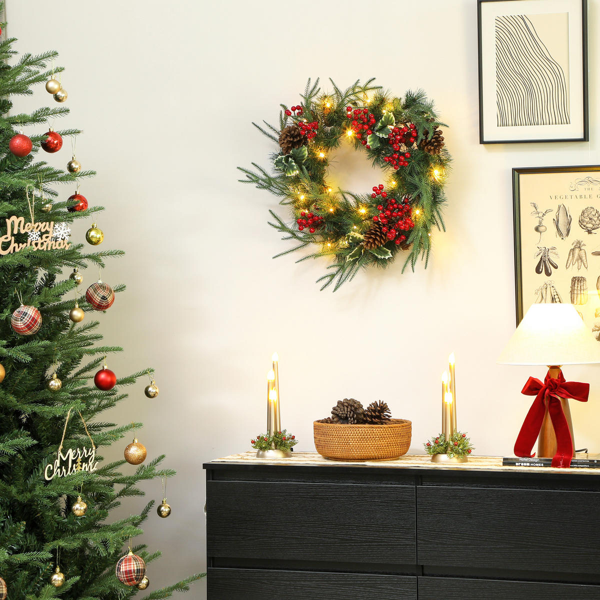 BELEUCHTETER Weihnachtskranz Grün 60.0/60.0/8.0 cm - Grün, Kunststoff (60cm)
