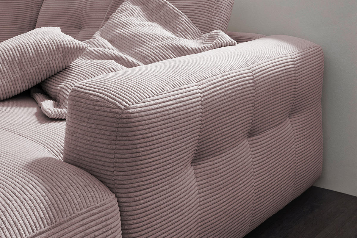 ECKSOFA XL MIKA Pink Cord - Pink/Schwarz, Kunststoff/Textil (296/167cm) - KAWOLA