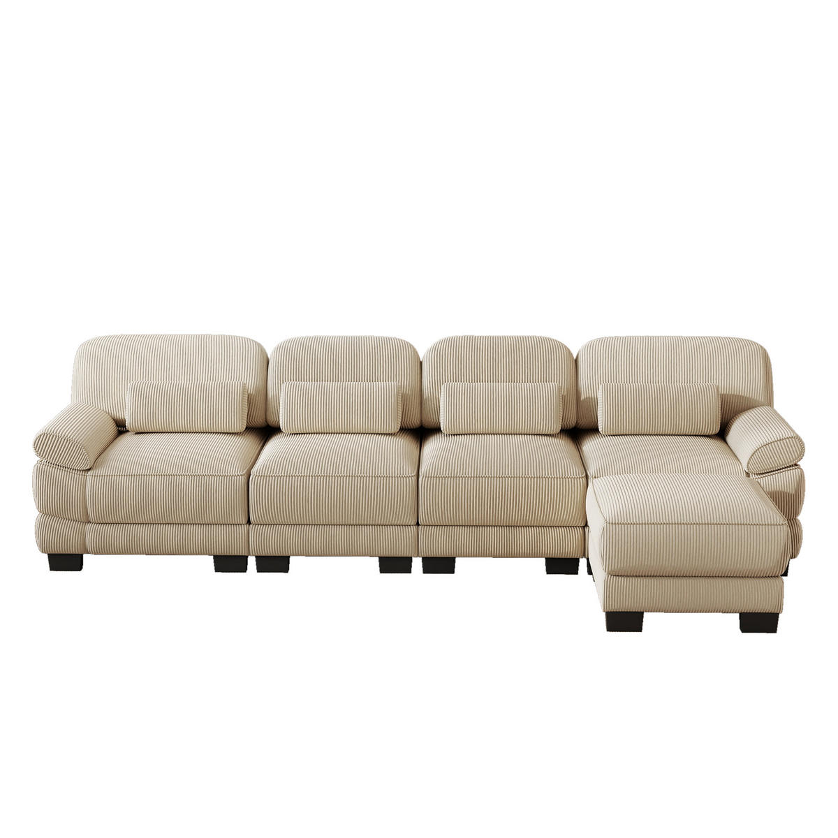 ECKSOFA 4-Sitzer L-Form mit Hocker, DE-42659, Beige - Beige, Holz (336/161cm) - ComfortXL