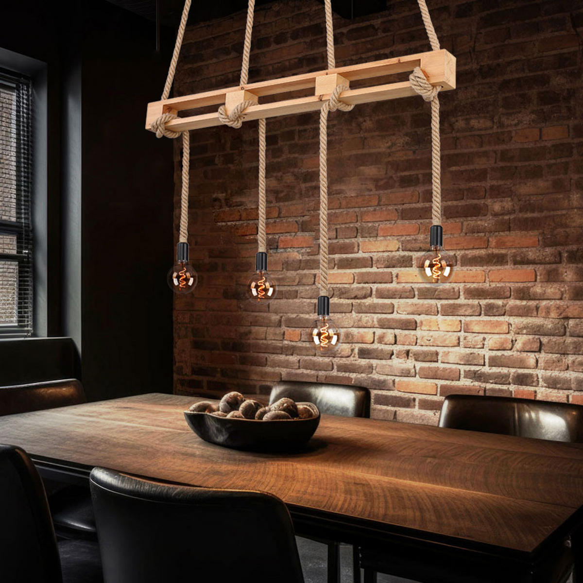 HÄNGELEUCHTE ULLEU Hanfseil Braun - Braun, Holz (120/10/120cm) - Globo Lighting