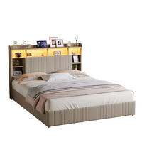 POLSTERBETT 160/200 cm beige Leinen mit RGB LED USB Schubladen - Beige, Holz